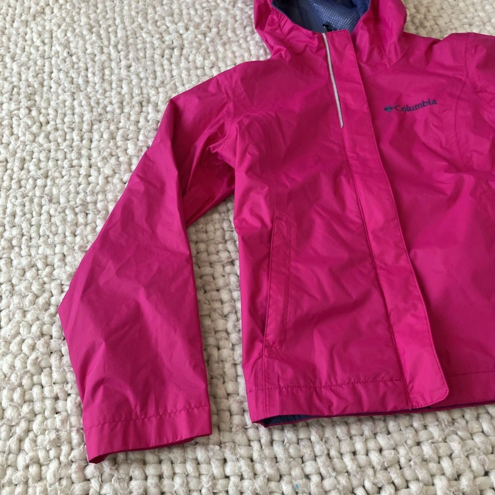 Columbia Girls XS 6 Lightweight Full Zip Hooded Rain Jacket Pink - Picture 7 of 10